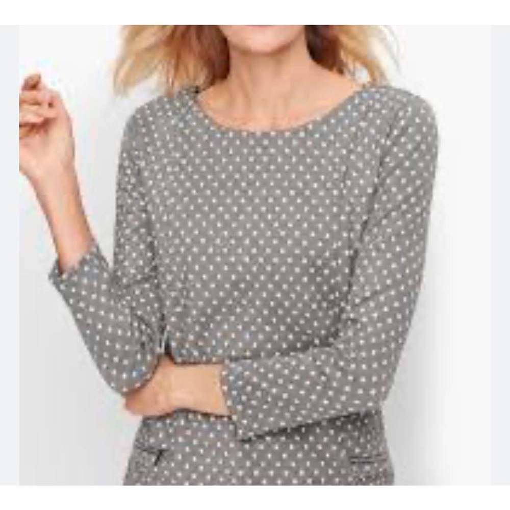 Talbots Zip Pocket Jacquard Top Sparkle Dot 3/4 Sleeve Size SP NWT